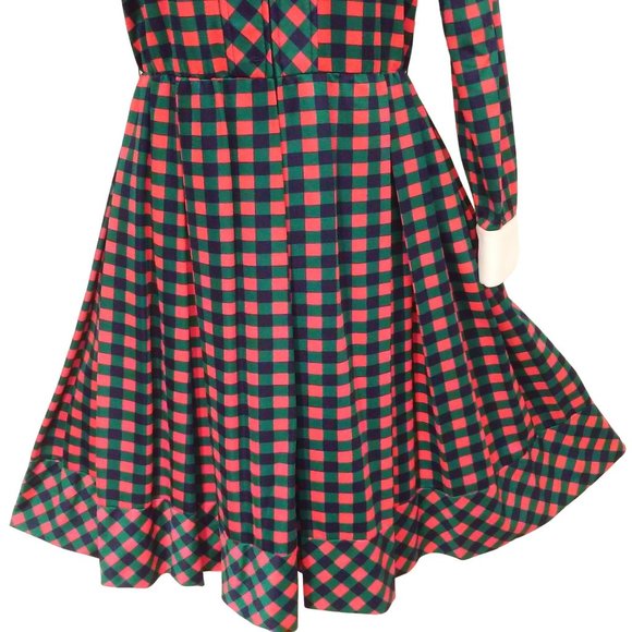 Vintage 60s Anjac Jack Needleman Checked Dress -M(8) Zip-Front Collar Red Teal - Picture 3 of 10